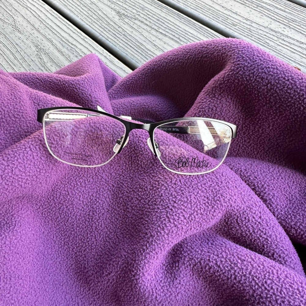 Bob Mackie B115 Black Semi-Rimless Eyeglass Frames with Swarovski Crystals NWT